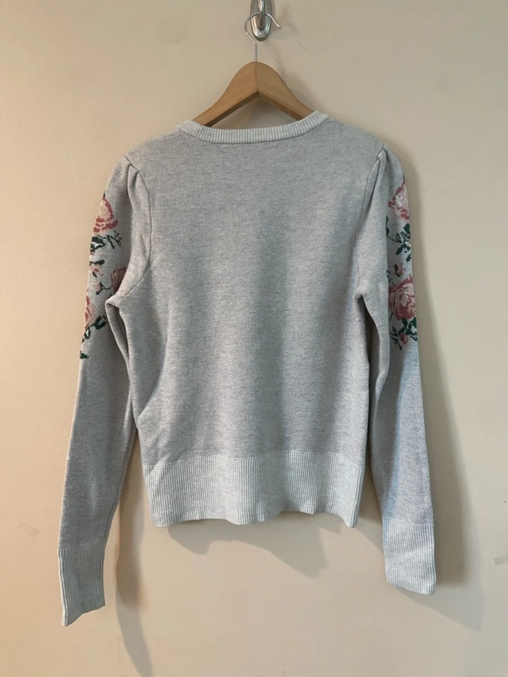 Club Monaco Poella Puff Sleeve Merino Wool Sweater Embroidery Print Size Medium